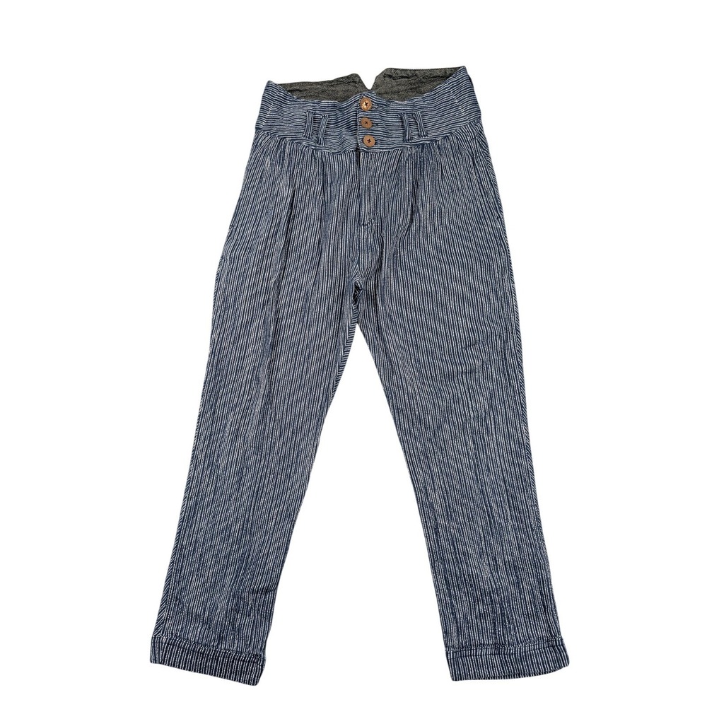 Free People Pants Womens 2 Blue Stripe Denim Harem Crop Cuffed High Waist Casual